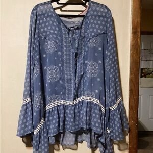 Hint of Mint Boho Sheer Blouse Plus Size 18/20W